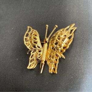 Vintage Monet Filigree Gold Tone Butterfly Pin Brooch Signed, 1.5”